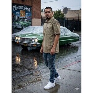 Vintage FB County Quarter Zip Shirt Medium Tan Khaki Cholo Lowrider Streetwear